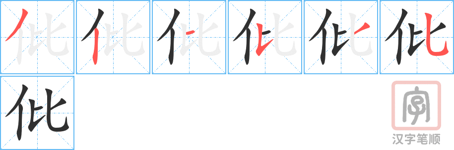 仳的笔顺分步演示（一笔一画写字）
