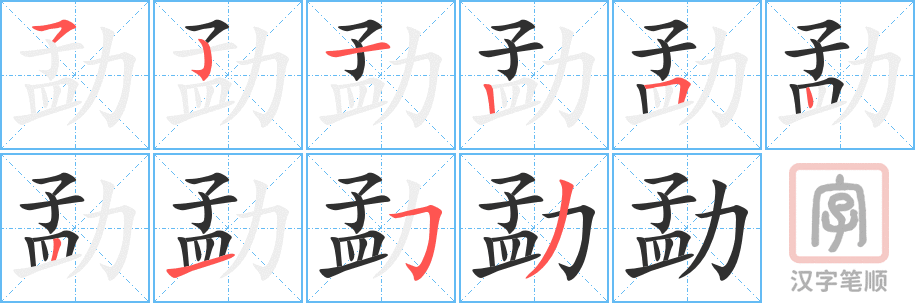 勐的笔顺分步演示（一笔一画写字）