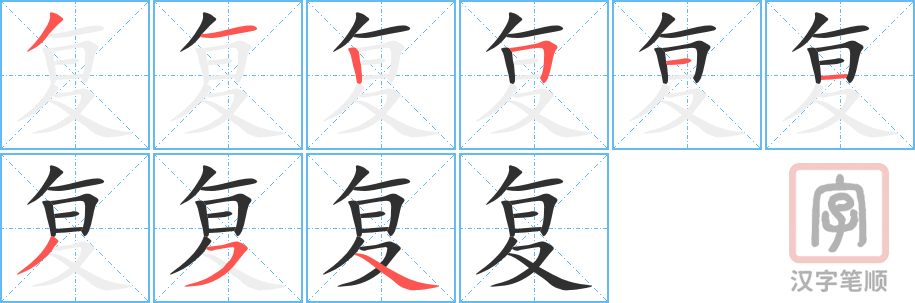 复的笔顺分步演示（一笔一画写字）