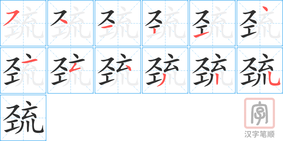 巯的笔顺分步演示（一笔一画写字）