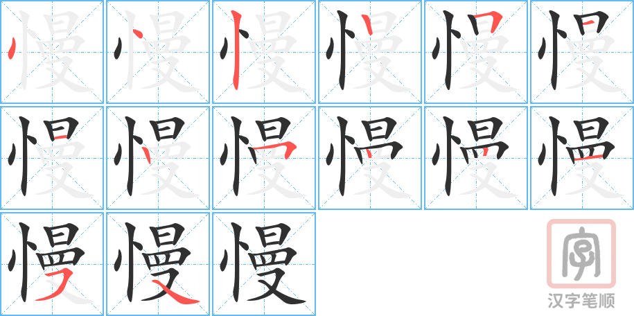 慢的笔顺分步演示（一笔一画写字）