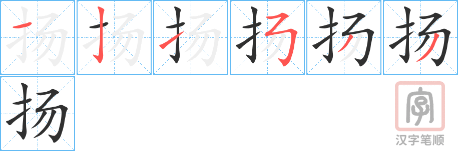 扬的笔顺分步演示（一笔一画写字）