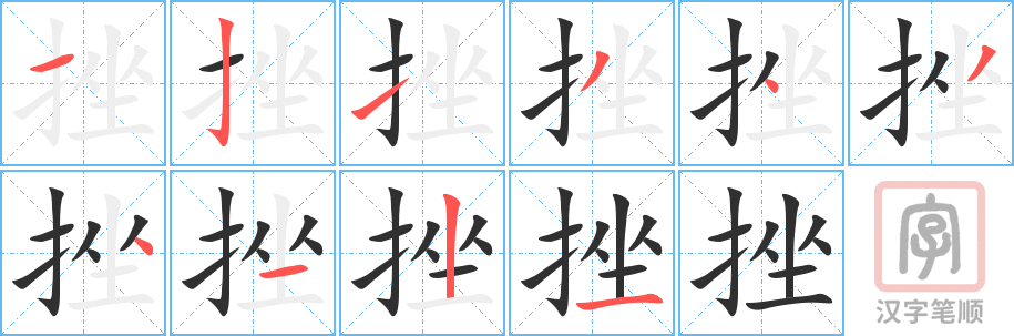 挫的笔顺分步演示（一笔一画写字）