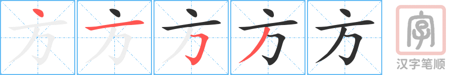方的笔顺分步演示（一笔一画写字）