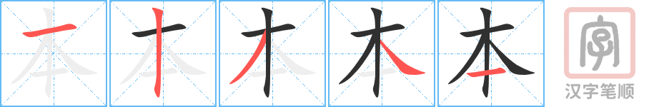 本的笔顺分步演示（一笔一画写字）