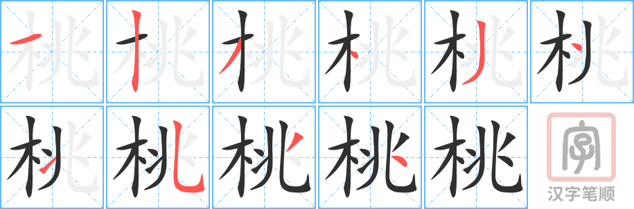 桃的笔顺分步演示（一笔一画写字）