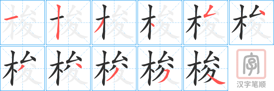 梭的笔顺分步演示（一笔一画写字）