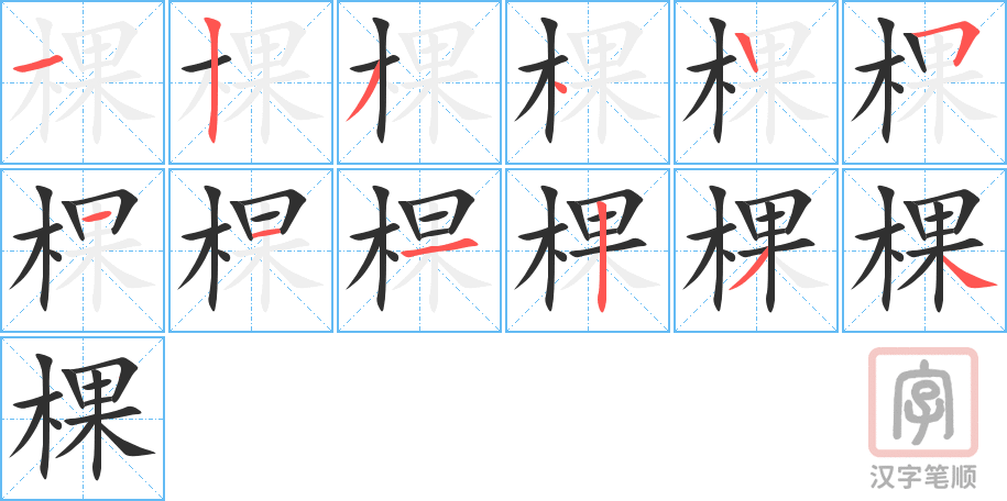 棵的笔顺分步演示（一笔一画写字）