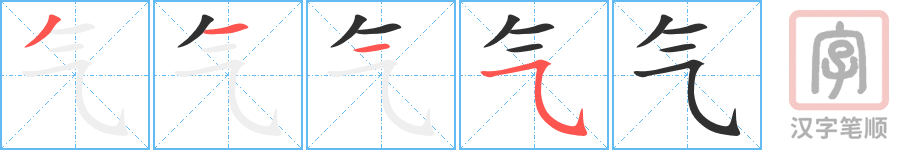 气的笔顺分步演示（一笔一画写字）