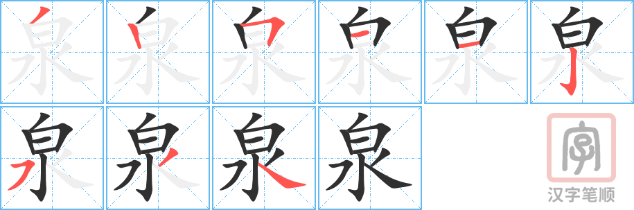 泉的笔顺分步演示（一笔一画写字）