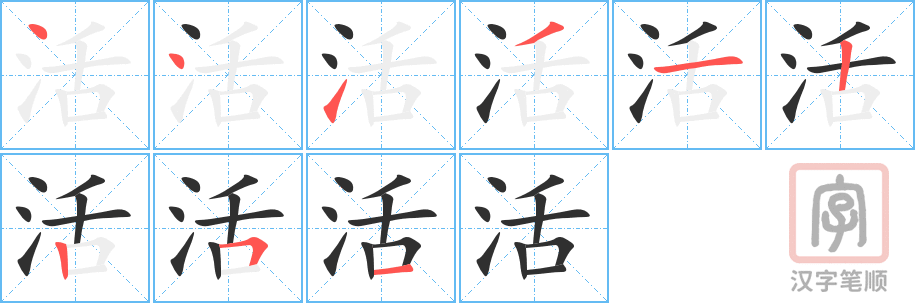 活的笔顺分步演示（一笔一画写字）