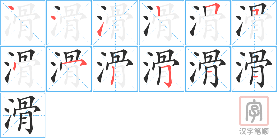 滑的笔顺分步演示（一笔一画写字）