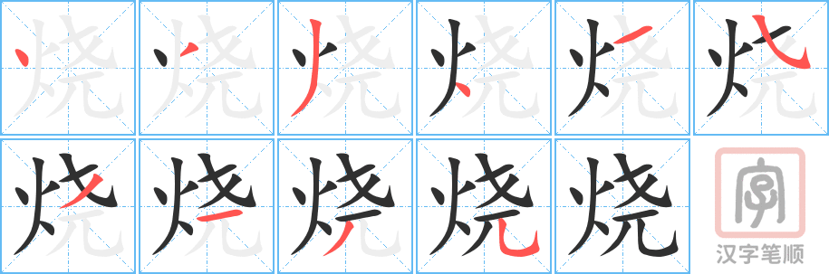 烧的笔顺分步演示（一笔一画写字）