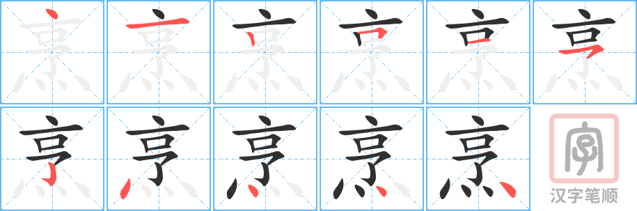 烹的笔顺分步演示（一笔一画写字）