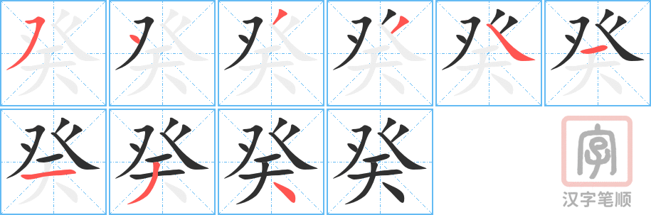 癸的笔顺分步演示（一笔一画写字）