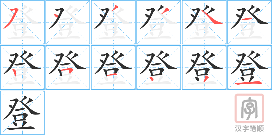 登的笔顺分步演示（一笔一画写字）
