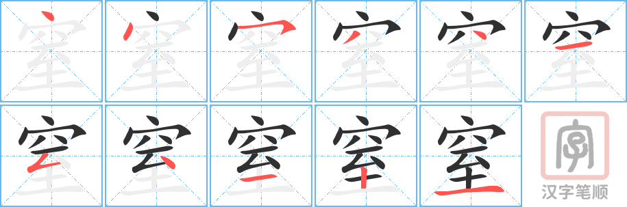 窒的笔顺分步演示（一笔一画写字）