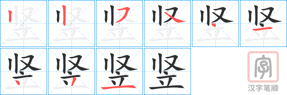 竖的笔顺分步演示（一笔一画写字）