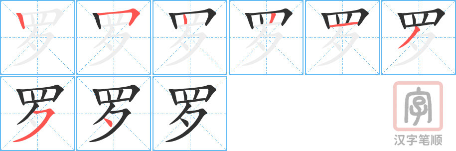 罗的笔顺分步演示（一笔一画写字）