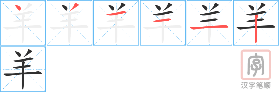 羊的笔顺分步演示（一笔一画写字）