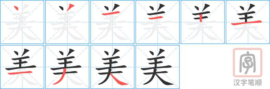 美的笔顺分步演示（一笔一画写字）