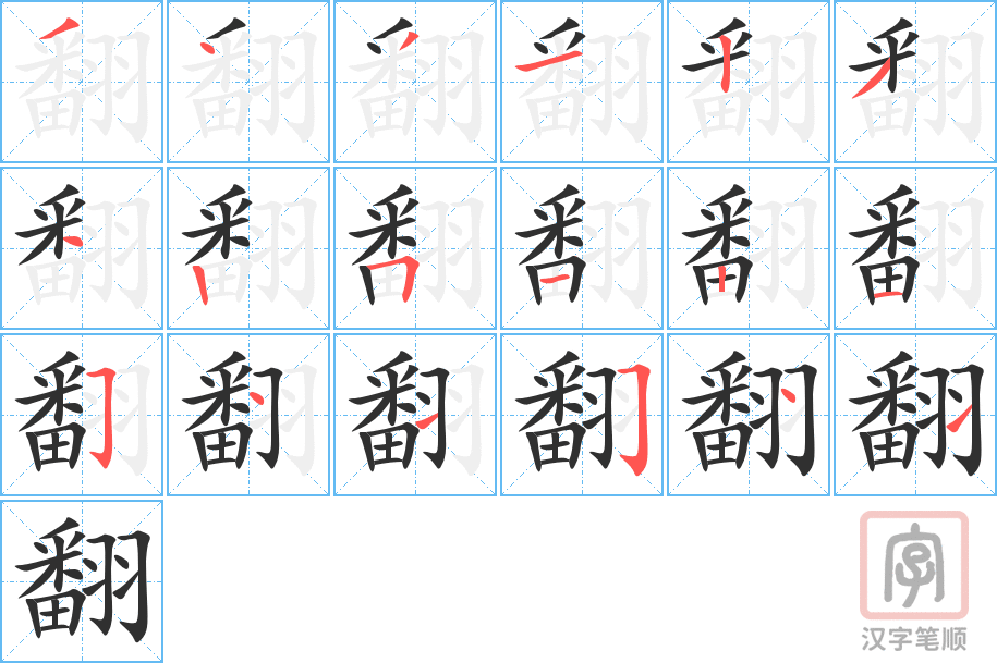翻的笔顺分步演示（一笔一画写字）