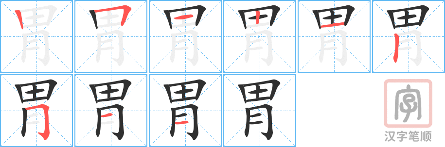 胃的笔顺分步演示（一笔一画写字）