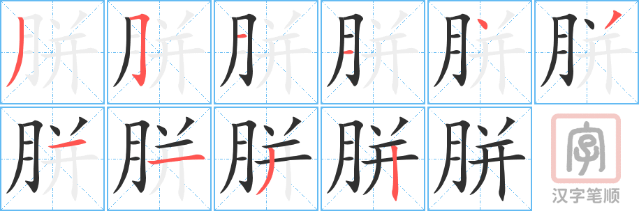 胼的笔顺分步演示（一笔一画写字）