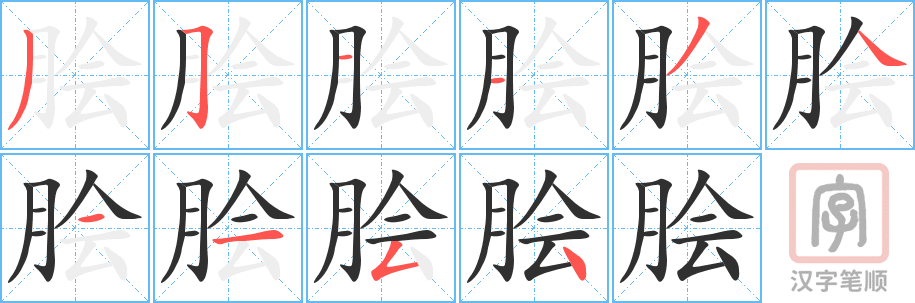 脍的笔顺分步演示（一笔一画写字）