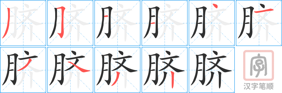 脐的笔顺分步演示（一笔一画写字）