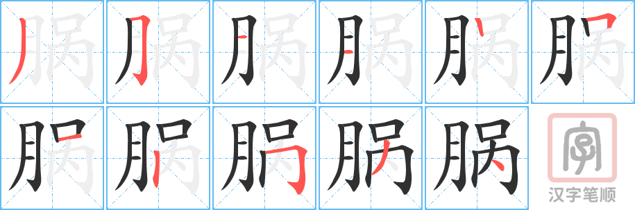 脶的笔顺分步演示（一笔一画写字）