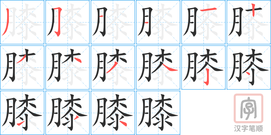 膝的笔顺分步演示（一笔一画写字）