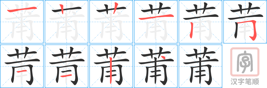 莆的笔顺分步演示（一笔一画写字）