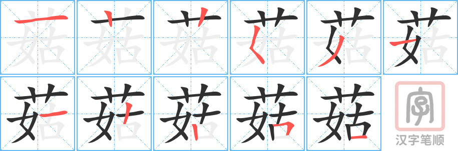 菇的笔顺分步演示（一笔一画写字）