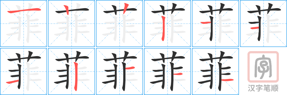 菲的笔顺分步演示（一笔一画写字）