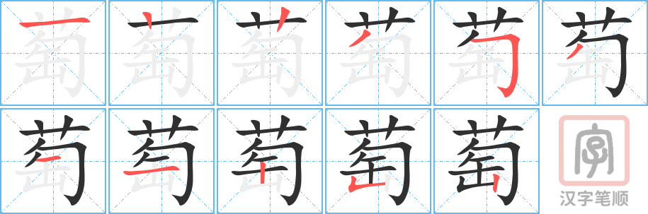 萄的笔顺分步演示（一笔一画写字）