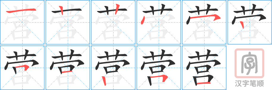 营的笔顺分步演示（一笔一画写字）