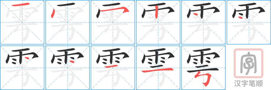 雩的笔顺分步演示（一笔一画写字）