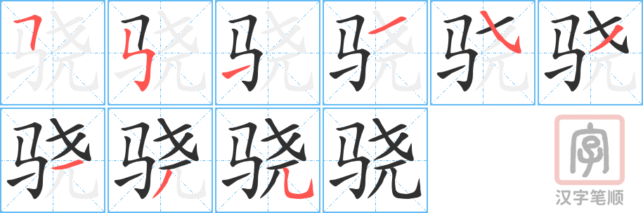 骁的笔顺分步演示（一笔一画写字）