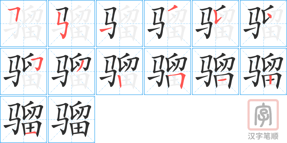 骝的笔顺分步演示（一笔一画写字）
