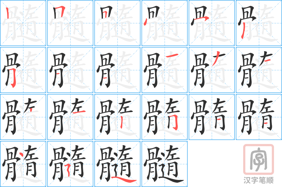 髓的笔顺分步演示（一笔一画写字）