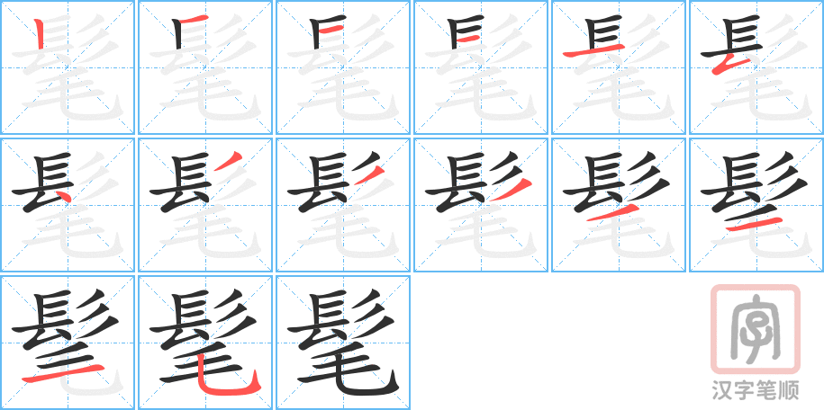 髦的笔顺分步演示（一笔一画写字）