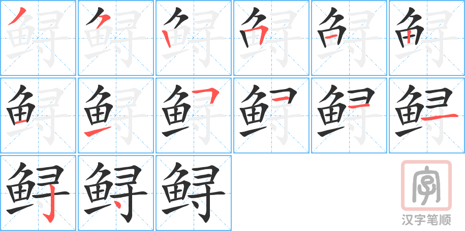 鲟的笔顺分步演示（一笔一画写字）