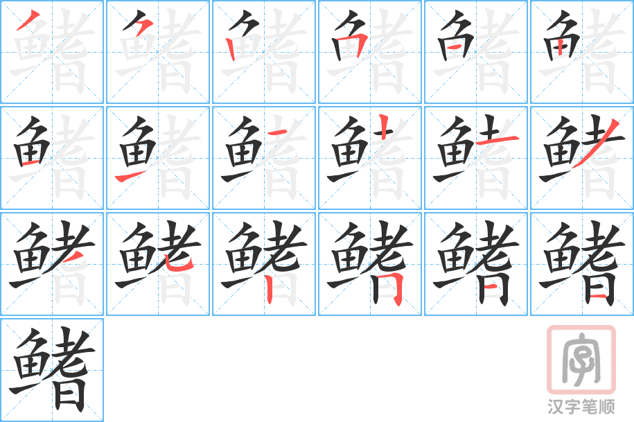 鳍的笔顺分步演示（一笔一画写字）