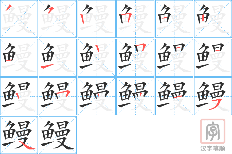 鳗的笔顺分步演示（一笔一画写字）