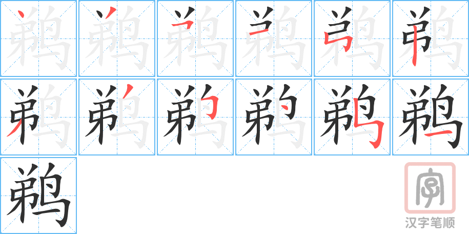 鹈的笔顺分步演示（一笔一画写字）